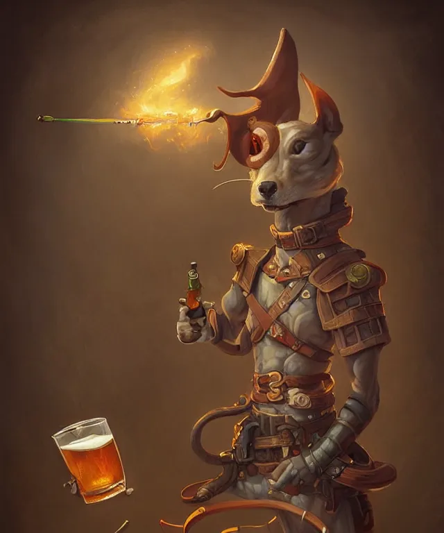Image similar to a portrait of an anthropomorphic ninja greyhound drinking a beer, standing in a restaurant, cute and adorable, dnd character art portrait, well rendered matte fantasy painting, deviantart artstation, by jason felix by steve argyle by tyler jacobson by peter mohrbacher, cinematic lighting