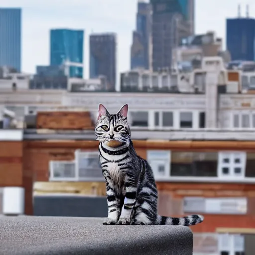 Image similar to an American Shorthair stretch on the rooftop of a metropolis