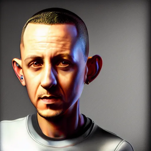 Prompt: photorealistic chester bennington. hyperdetailed photorealism, 1 0 8 megapixels, amazing depth, high resolution, 3 d shading, 3 d finalrender, 3 d cinematic lighting, glowing rich colors, psychedelic overtones, artstation concept art.