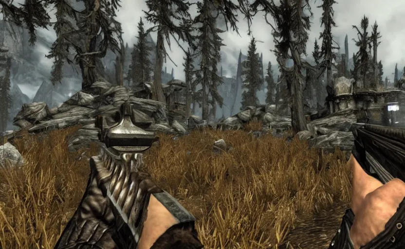 Image similar to skyrim with guns