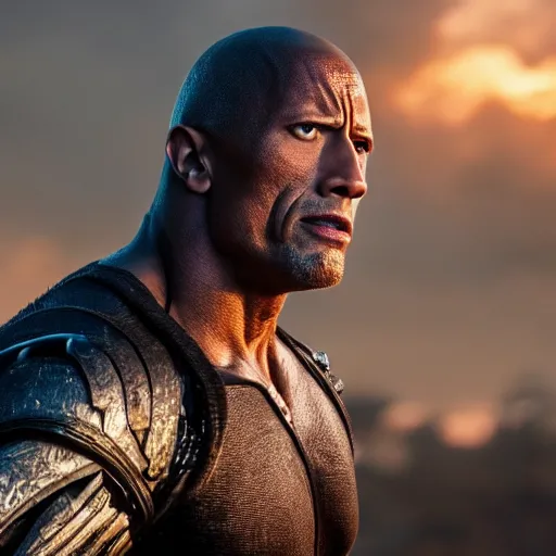 Image similar to cinematic still of dwayne johnson in alita : battle angel ( 2 0 1 9 ), xf iq 4, f / 1. 4, iso 2 0 0, 1 / 1 6 0 s, 8 k, raw, dramatic lighting, symmetrical balance, in - frame