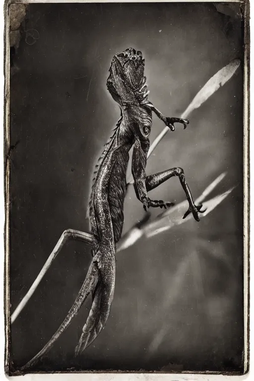 Image similar to a digital collodion photograph of a Basilisk