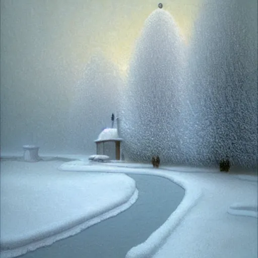 Image similar to scene from a dream. snow. digital artwork by vincent bons, michael whelan, remedios varo and gerardo dottori. grainy and rough. interesting pastel colour palette. beautiful light. oil and water colour based on high quality render.