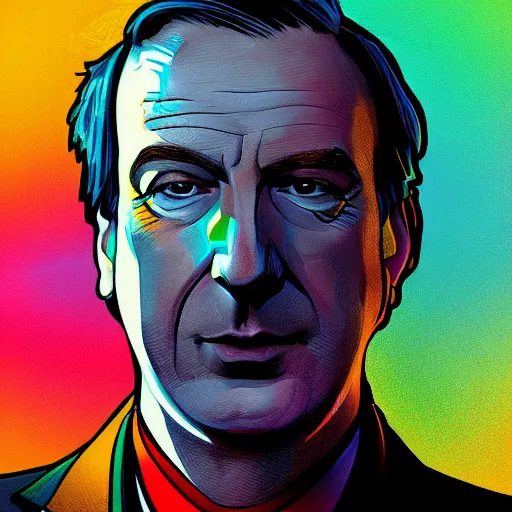 Image similar to high detail illustration, portrait of Saul Goodman, backlight, atmospheric, cold colors, trending on artstation