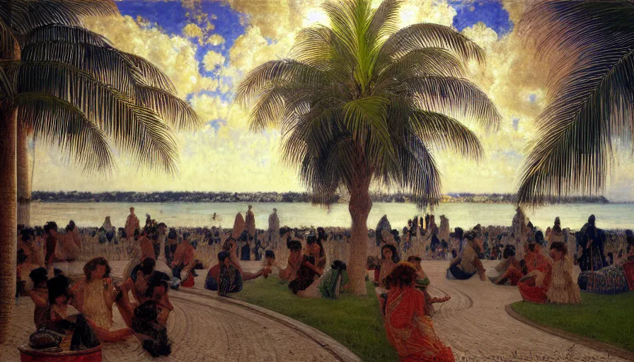 Image similar to a ultradetailed beautiful painting of the thunderstorm sky of the amazonas palace balustrade designed by jules bastien - lepage, tarsila do amaral, frank weston and gustave baumann, beach, trending on artstation, mediterranean, palm trees, sharp focus, colorful refracted sparkles and lines, soft light, 8 k 4 k