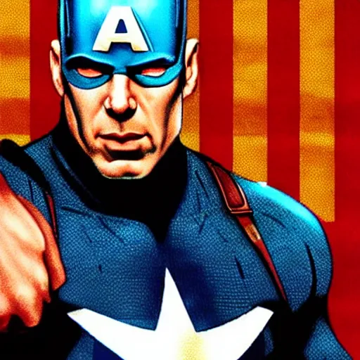 Image similar to Bruce Willis as Captain America, movie, cinematic