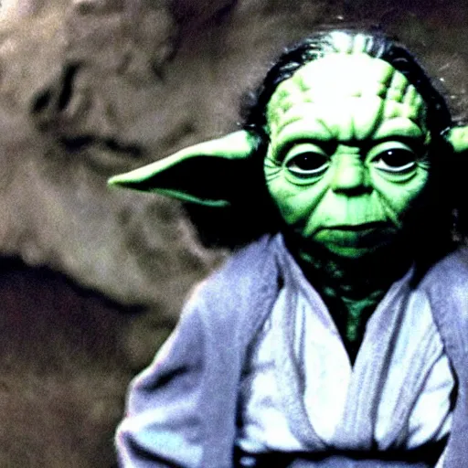 Prompt: still of yoda when he was young!!. long black hair. smooth skin. face looks like young albert einstein and stuart freeborn. less wrinkles. technicolor