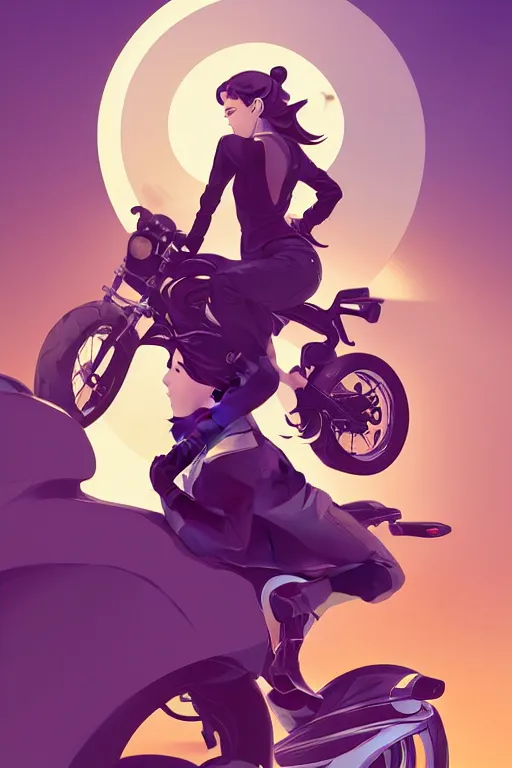 Image similar to a girl on a motorcycle, centered, solid bacgkround, median photoshop filter cutout vector behance, hd by artgerm, jesper ejsing, by rhads, makoto shinkai and lois van baarle, ilya kuvshinov, rossdraws, illustration, art by ilya kuvshinov and gustav klimt