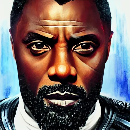 Prompt: portrait of idris elba as t'challa, centered, asymmetric, wakanda background, hyper realistic, ultra detailed, 8 k, no mask, masterpiece, trending on artstation