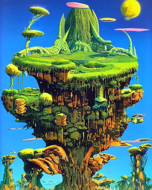 Image similar to videogame cover art by roger dean