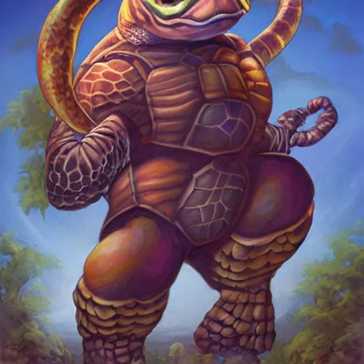 Prompt: anthropomorphic turtle hero by julie bell