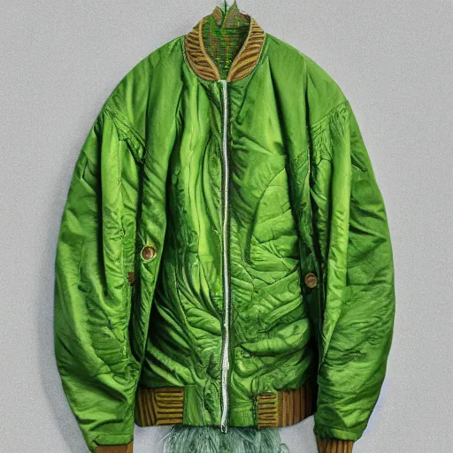 Image similar to jacket made out of cabbage, photorealistic, studio, detailed