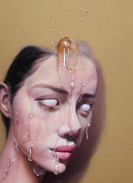 Prompt: portrait of a girl, resin dripping down her, hyper-realistic, high-tech