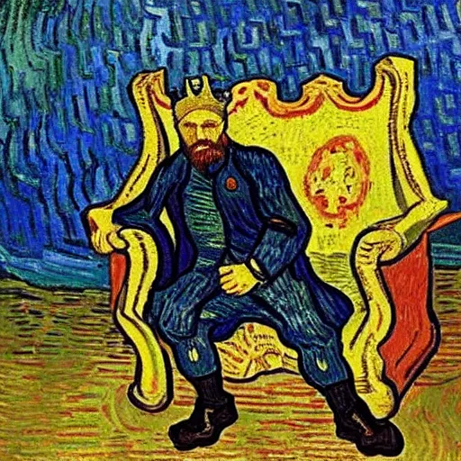 Prompt: a king on his throne by vincent van Gogh