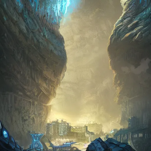 Image similar to a city built within a vast cave, illustration, digital art, fantasy, 8 k, trending on artstation, detailed