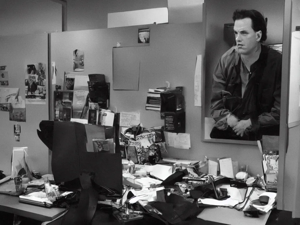 Image similar to bob of twin peaks in 9 0 s cubicle office