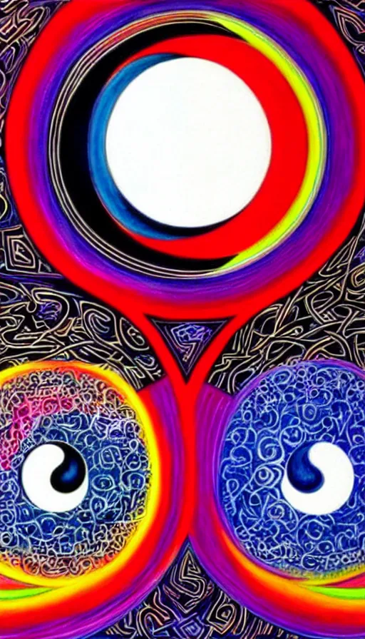 Image similar to Abstract representation of ying Yang concept, by Alex Grey ,