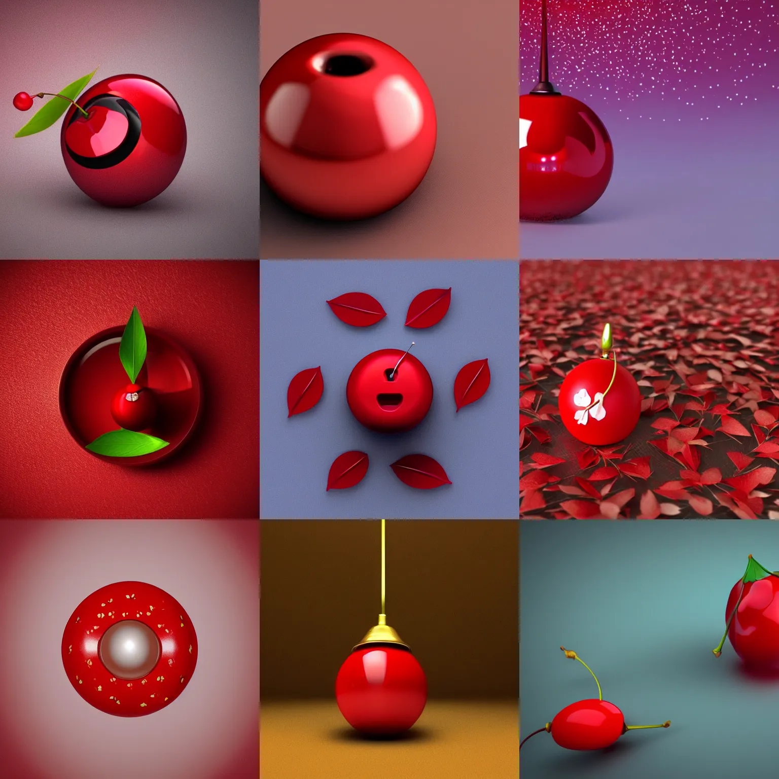 Prompt: a single red bell with cherry leaves. colorful background. centered 3 d render circular magic spell icon. artstation. trending. rtx arnold render