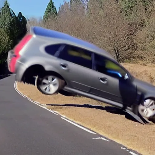 Prompt: dash cam footage of a car floating in the air