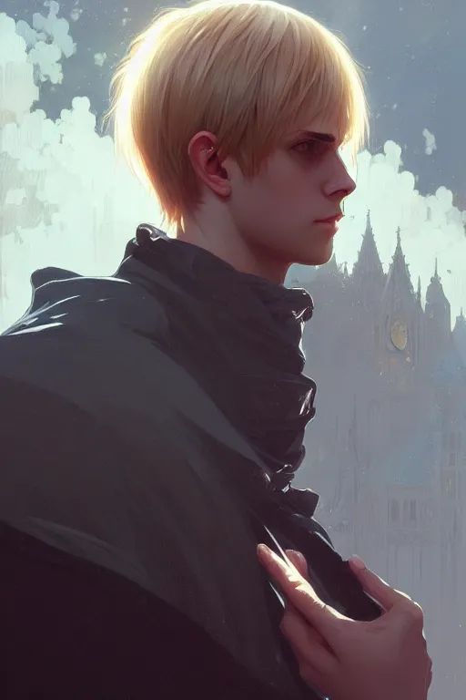 Prompt: a portrait of armin arlert, fantasy, sharp focus, intricate, elegant, digital painting, artstation, matte, highly detailed, concept art, illustration, ambient lighting, art by ilya kuvshinov, artgerm, alphonse mucha, and greg rutkowski