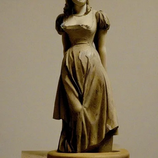 Prompt: representation of a young woman with a happy face in the year 1834 by Antoine-Augustin Préault, a French sculptor of the Romantic movement