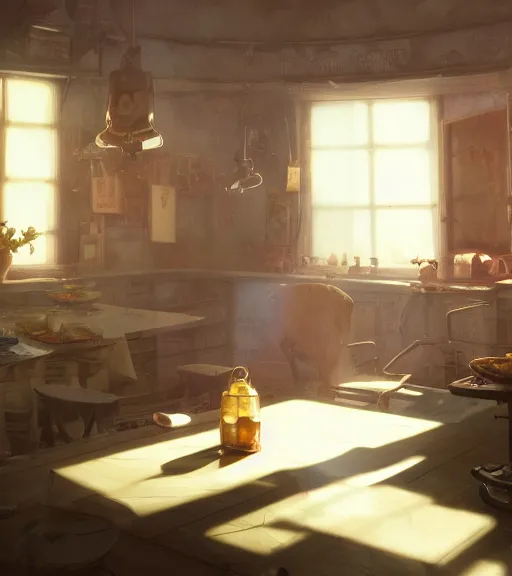 Prompt: highly detailed spilled milk on the table, unreal engine, loish, rhads, makoto shinkai and tom bagshaw, reflective global illumination, god rays, detailed and intricate environment