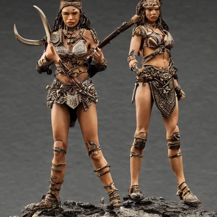 Image similar to 80mm resin highly accurate miniature of warrior woman, standing, beautiful bone structure, Product Introduction Photos, 4K, Full body, simple background