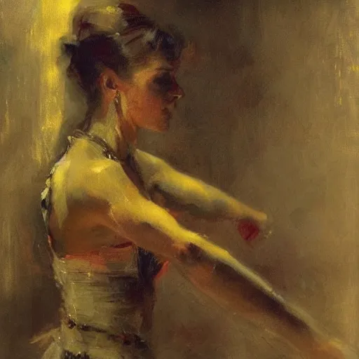 Image similar to portrait of the dancer in the spotlight, by jeremy mann, anders zorn.