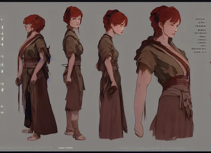 Image similar to character sheet for a ginger woman, for arcane netflix by greg rutkowski, by studio ghibli, digital art, trending on artstation, hd, 8 k, highly detailed, good lighting, beautiful, masterpiece matte painting, bold shapes, hard edges, street art, trending on artstation, by huang guangjian and gil elvgren and sachin teng