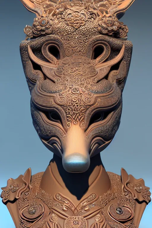 Prompt: 3 d goddess close - up profile portrait. beautiful intricate highly detailed korean fox mask and traditional korean hanbok. stingray, magpie, bio luminescent, plasma, lava, ice, water, wind, creature, artwork by tooth wu and wlop and beeple and greg rutkowski, octane 3 d render