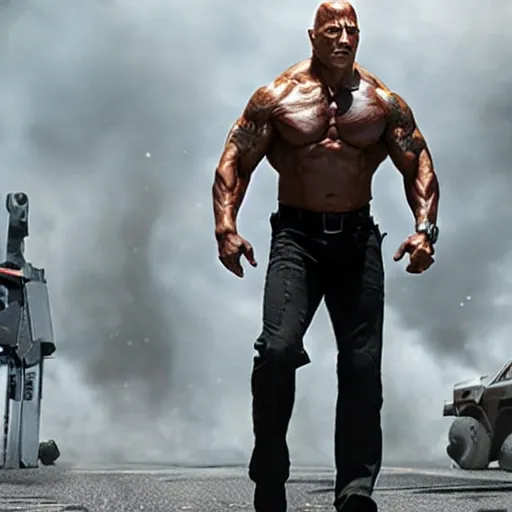 Image similar to Dwayne Johnson as the Terminator 4K detail