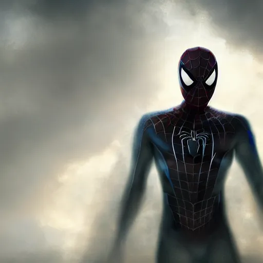 Image similar to moody atmospheric render of an spiderman wearing shorts and sandals by leon tukker