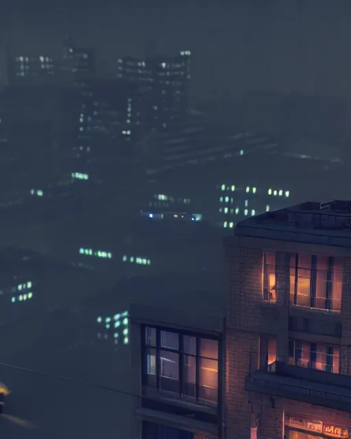 Image similar to a night rooftop scene by Liam Wong, close up shot of a photorealistic gangster wearing a trench coat looking at the city below, dark mood, octane render, unreal engine 5, 4K