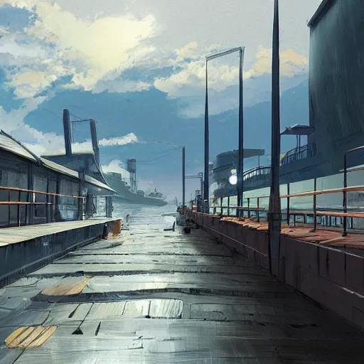 Image similar to The Dock at the Port, Anime Scenery concept art by Makoto Shinkai