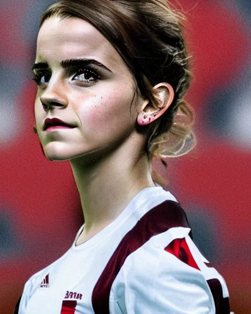 Image similar to a portrait of emma watson as a lokomotiv football player, hyper realistic, highly detailed