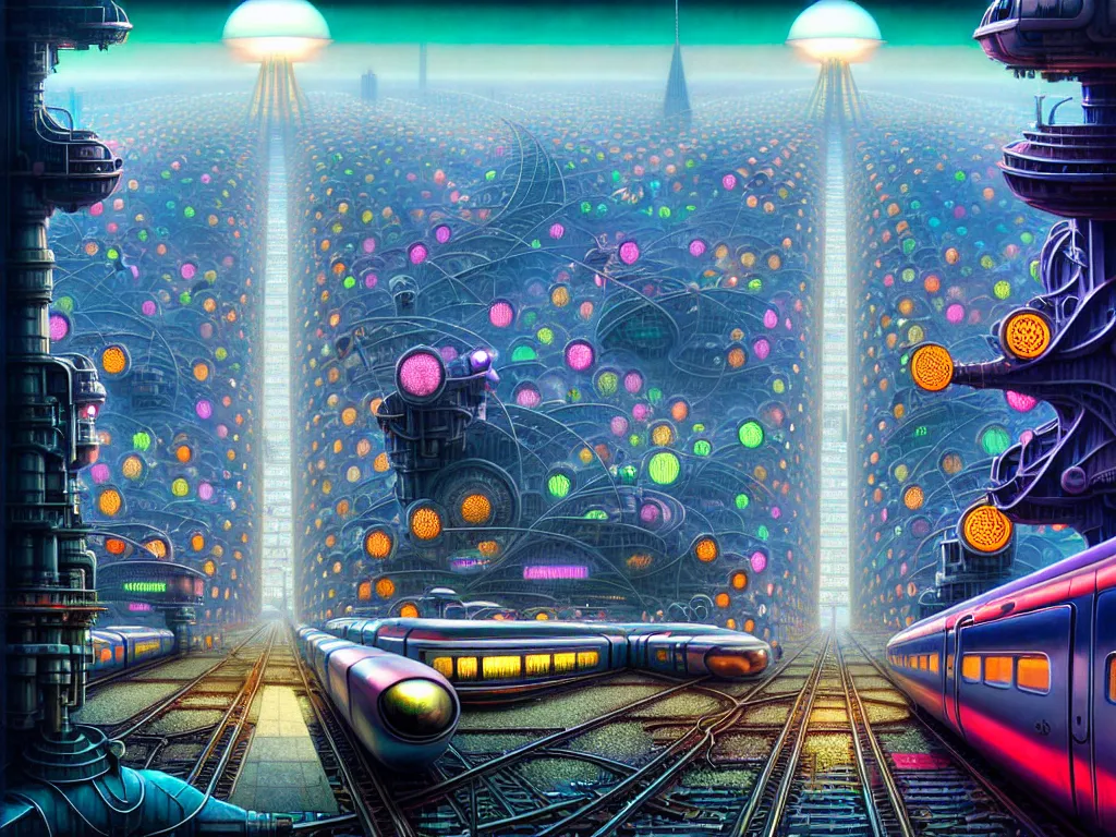 Prompt: hyper detailed charismatic futuristic utopian city ,clean mechanical city, trains, metro, flying cars, factory, neon, super advanced techonology by Gediminas Pranckevicius, Mark Brooks, james gurney, dan luvisi, Petros Afshar, tim hildebrandt, liam wong, thomas kinkade,ernst haeckel, trending on artstation