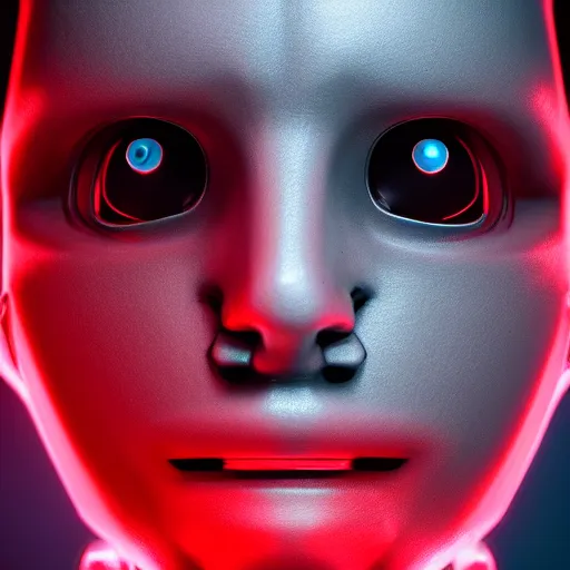 Image similar to an evil robot neural network denchinet, red eyes, hacking humans, detailed portrait,, 4 k, octane render, hd,