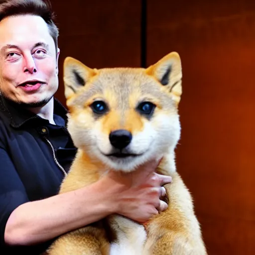 Image similar to elon musk holding a doge, photo by getty images