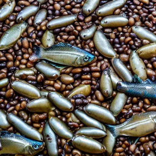 Image similar to fish swimming in beans uk