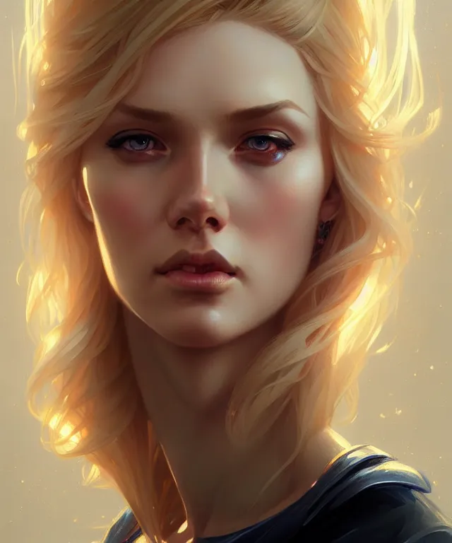 Image similar to blonde girl portrait, sci-fi face, elegant, highly detailed, digital painting, artstation, concept art, smooth, sharp focus, illustration, art by artgerm and greg rutkowski and alphonse mucha