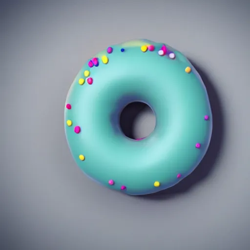 Prompt: a floating donut with dripping frosting and sprinkles raining down, blender 3 d render.