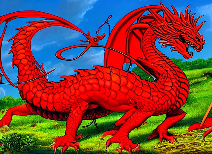 Prompt: a painting of a red dragon by larry elmore