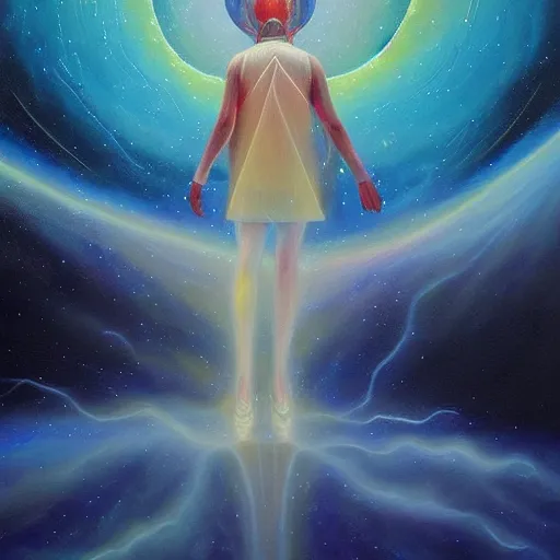 Image similar to scifi astral spirit space journey in oil painting, trending on artstation, award winning, emotional, highly detailed ethereal surrealist art