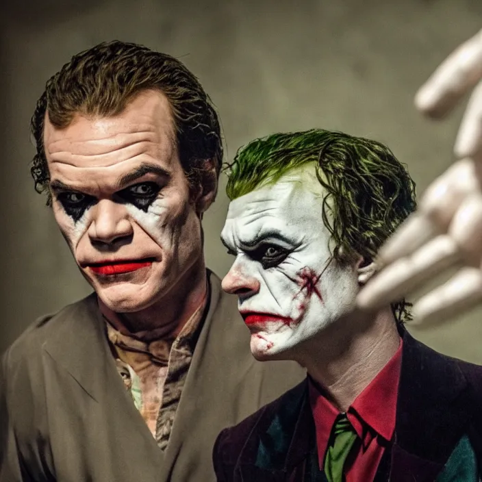 Image similar to dexter morgan as the joker, 8 k, movie still