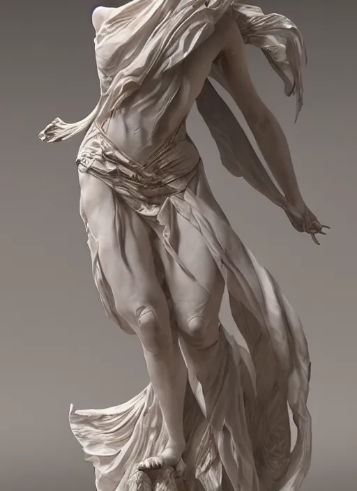 Image similar to marble sculpture of beautiful woman, flowing fabric by ruan jia, greg rutkowski, mucha, zbrush, mandelbulb ivory