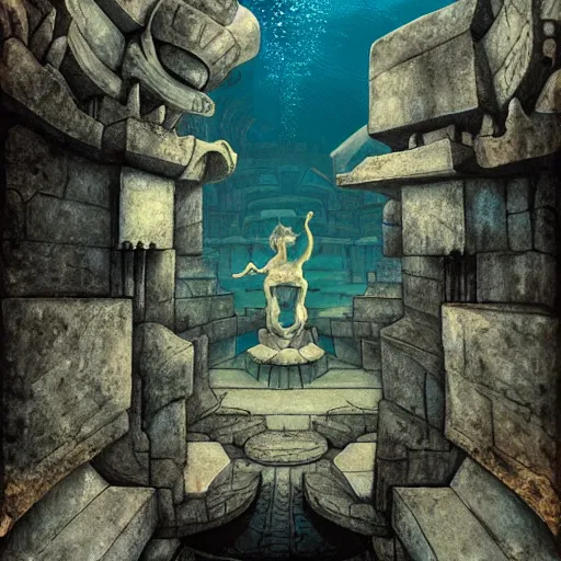 Image similar to underwater temple, james turrel,