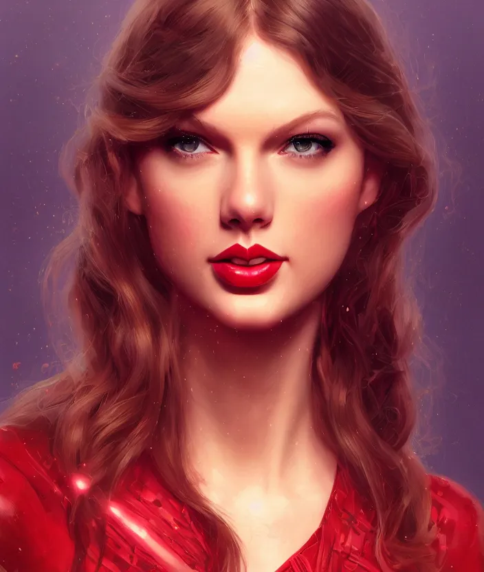 Prompt: a potrait of taylor swift as scarlet witch facing the otherway, fine details, radiant highlights, realistic shaded lighting poster by ilya kuvshinov, katsuhiro, artgerm, jeremy lipkin, michael garmash, nixeu, unreal engine 5, radiant light, detailed and intricate environment