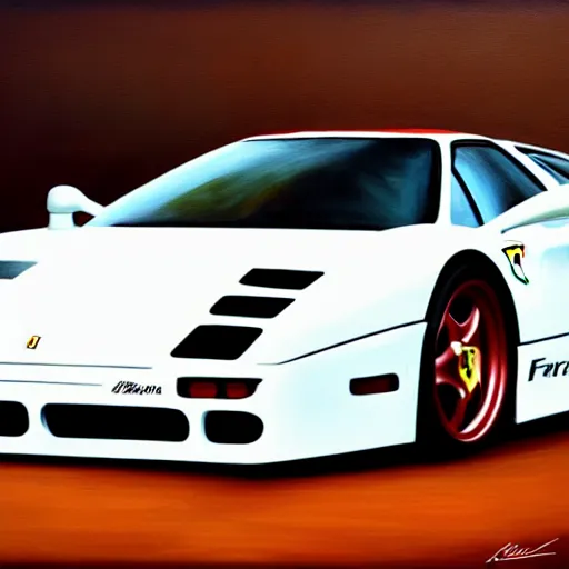 Image similar to a oil painting of a front view ferrari f - 4 0 in white background, cinematic, epic composition, hd, digital painting, digital art, masterpiece, award - winning