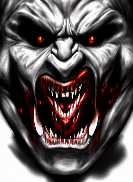 Image similar to face portrait of angry demon screaming, realistic, high qulity, 4 k, sharp fucos, tranding on art station