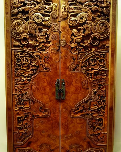 Image similar to ancient chinese wood burl door with intricate gilding and carved ivory, redwood, fantasy art, marc simonetti, ferdinand knab